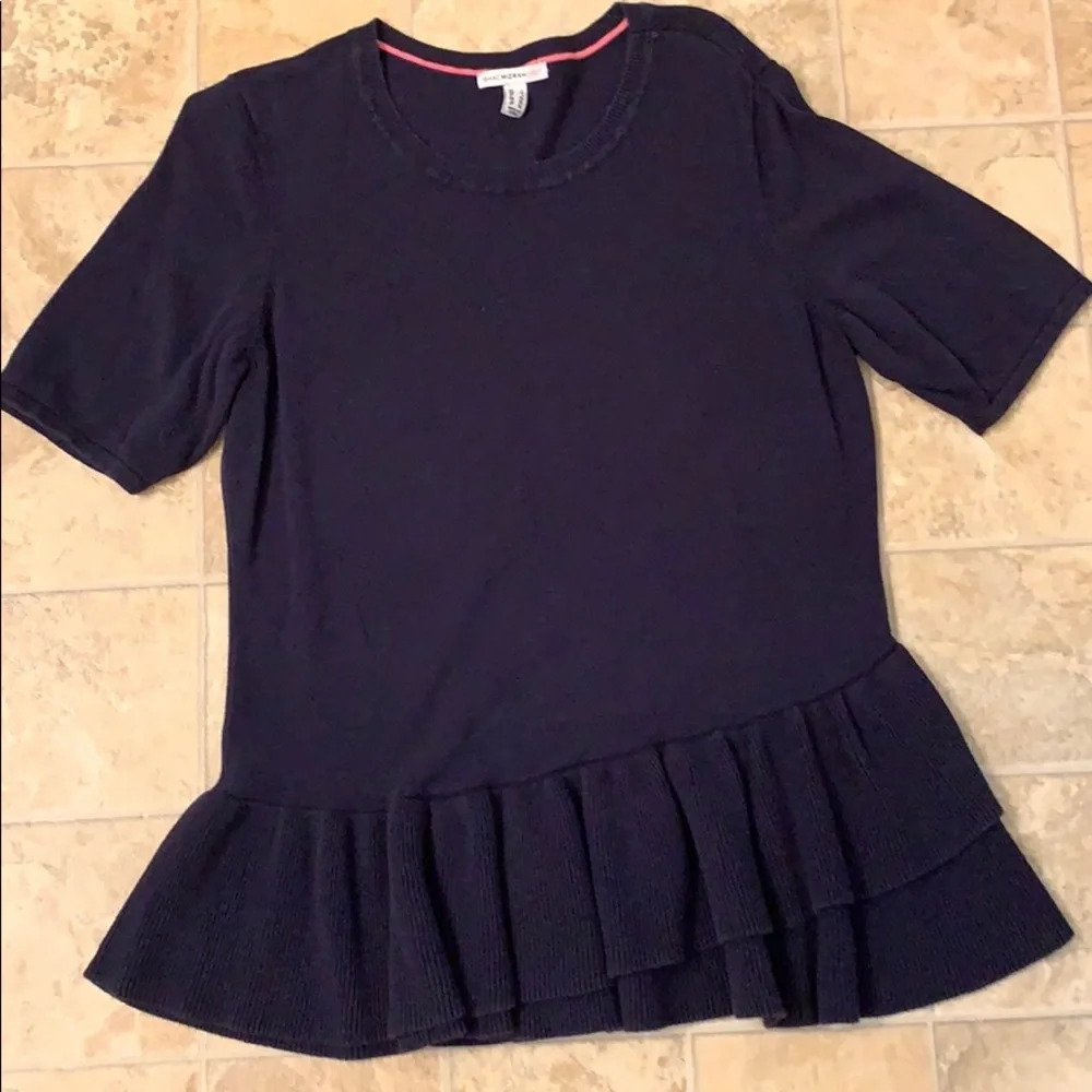 Isaac Mizrahi Ruffle Navy Blouse size Large